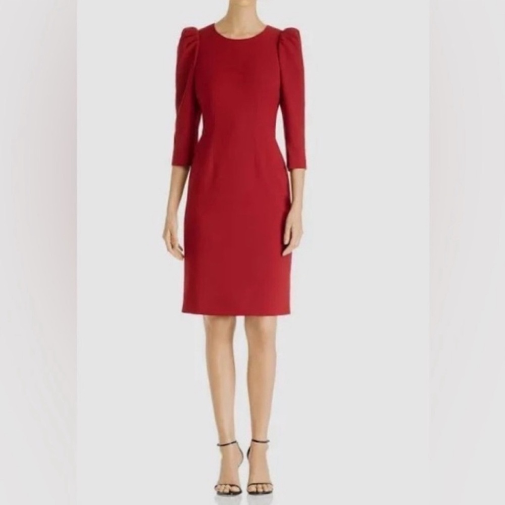 Euc Kobi Halperin Women's Red Joby Puff-Sleeve Solid Sheath Dress